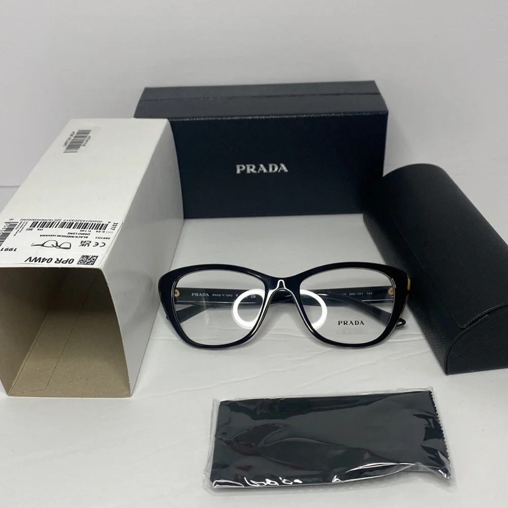 💯 Authentic - New Prada Sexy Black Havana Cat-Eye Eyeglasses - Picture 9 of 12